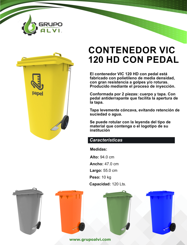 Contenedor de basura con pedal de 120 litros VIC-120HD - Imagen 2