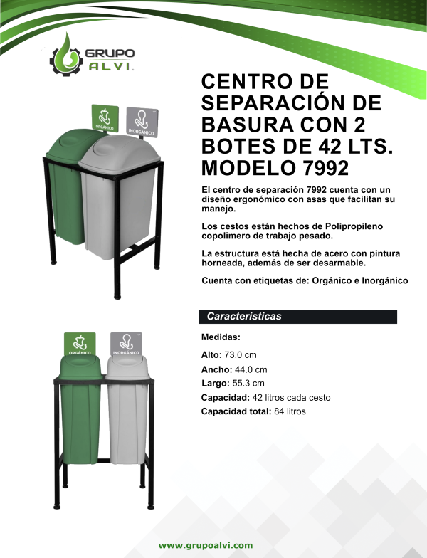 Centro de separación de basura con 2 botes de 42 lts. Modelo 7992 - Imagen 8