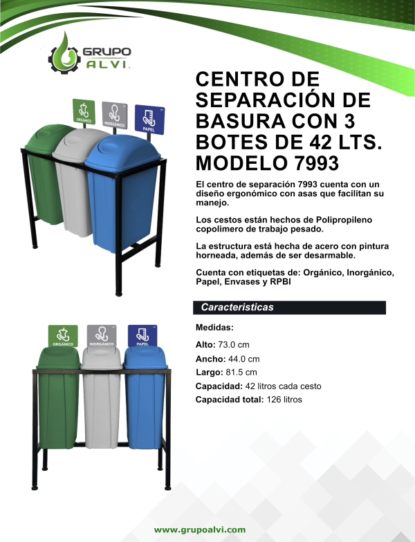 Centro de separación de basura con 3 botes de 42 lts. Modelo 7993 - Imagen 8