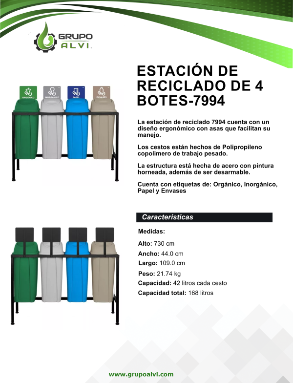 Centro de separación de basura con 4 botes de 42 lts. Modelo 7994 - Imagen 8