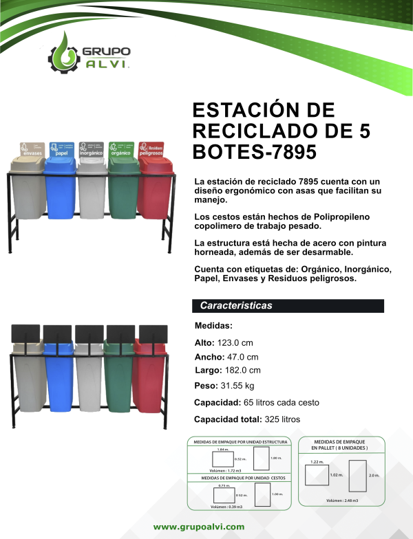 Centro de separación de basura con 5 botes de 65 lts. Modelo 7895 - Imagen 8