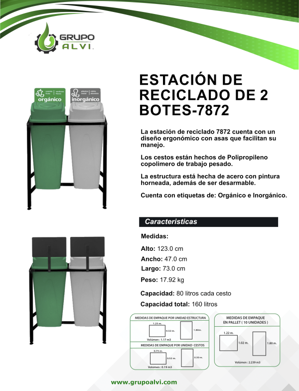 Centro de separación de basura con 2 botes de 80 lts. Modelo 7872 - Imagen 8